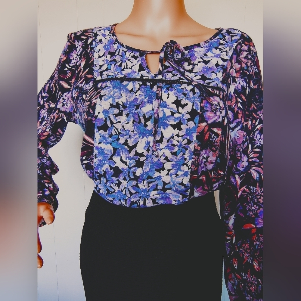 Vintage American Floral Long Sleeve Women's Top Size M